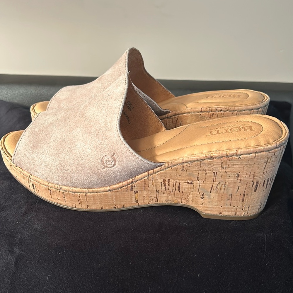 Born Lilah Tan Leather Open Toe Platform Mule Clog Sandal Women's size 10